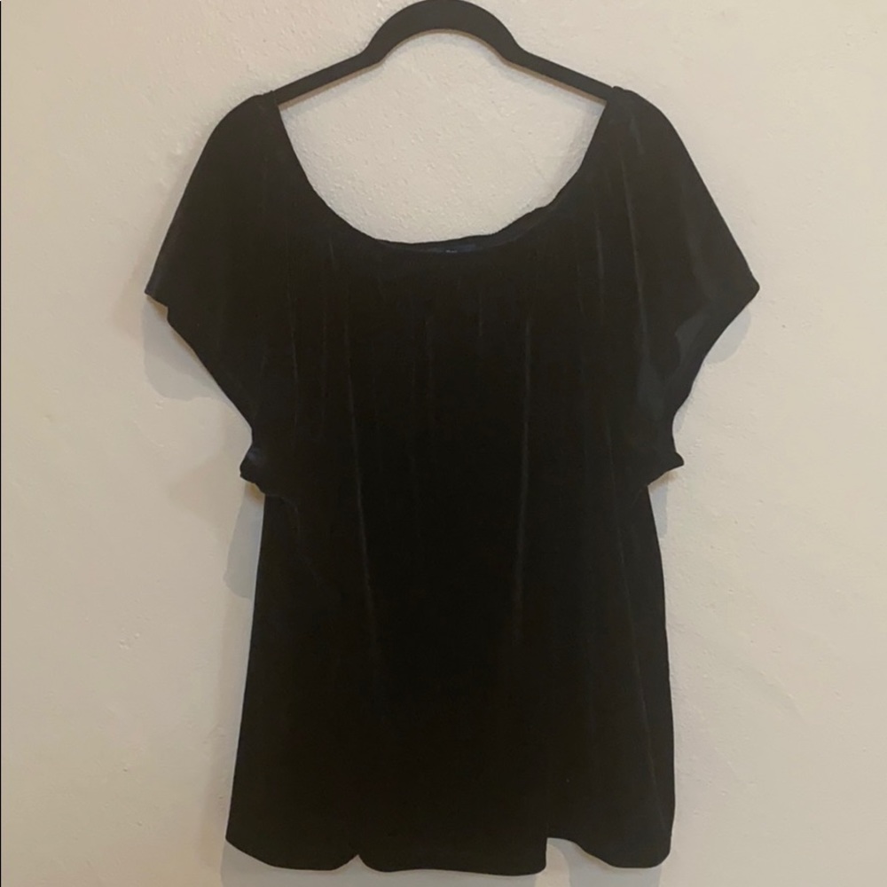 Black off-the-shoulder velvet blouse